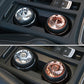 Pair of mini car ashtrays in cup holders with chrome and rose-gold lights on
