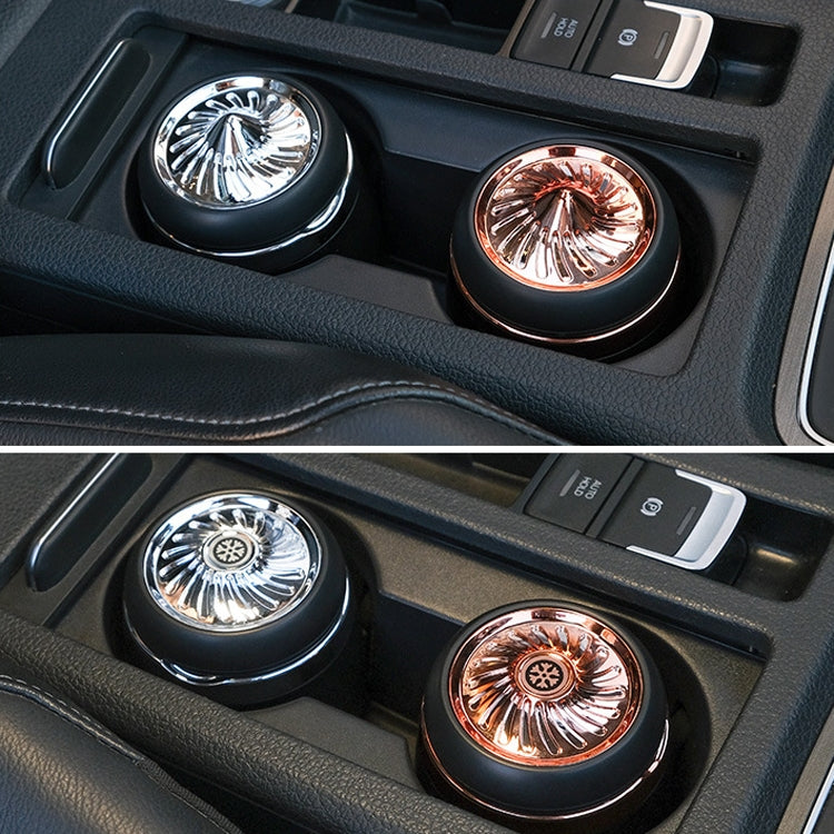Pair of mini car ashtrays in cup holders with chrome and rose-gold lights on
