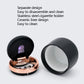 Mini car ashtray open and closed, rose-gold inner tray with black lid