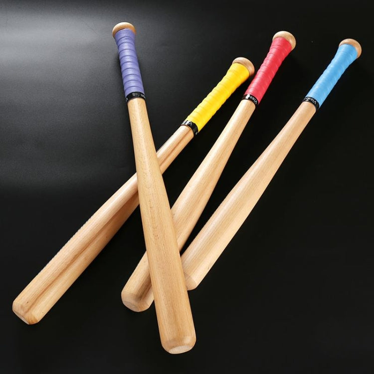 Set of wooden baseball bats with colorful grip tape on the handles