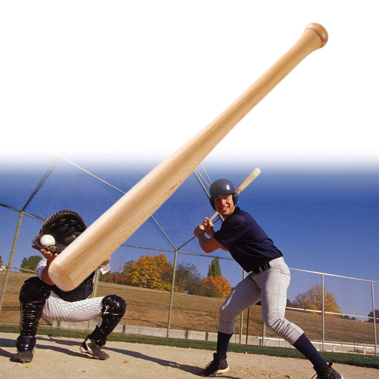 Light wood baseball bat, tapered barrel with rounded handle end