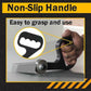 Handheld metal sheet cutter tool with non-slip black handle held by hand
