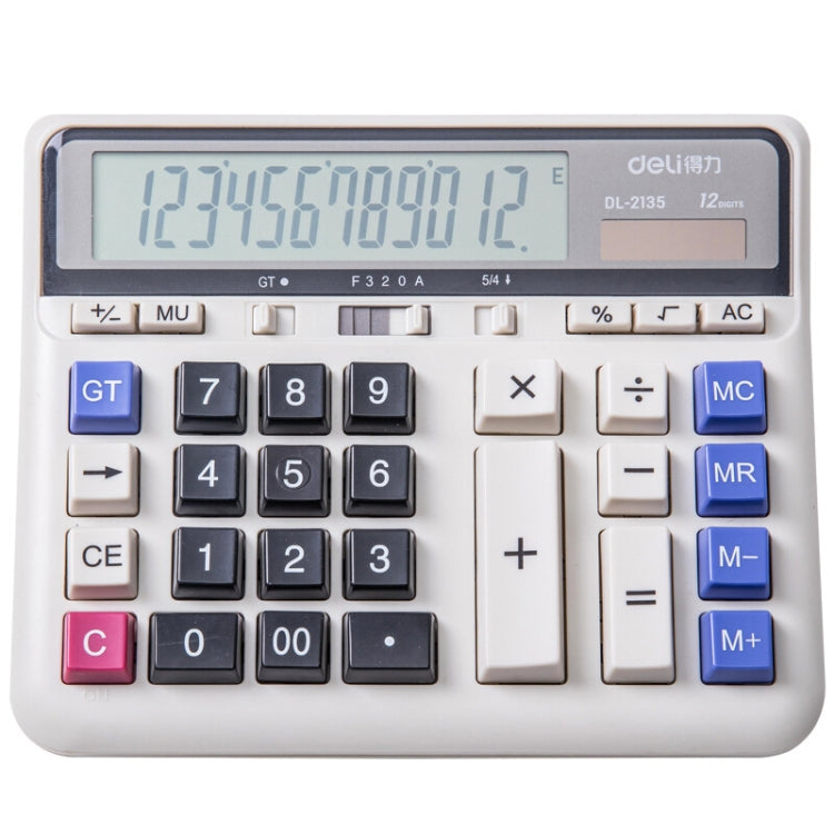 Solar big-button calculator with keyboard-style keypad and LCD display, white case