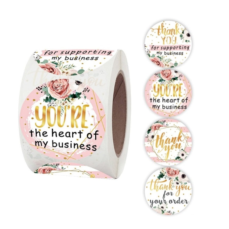Floral thank-you round stickers set, with roses and 'thank you' business text
