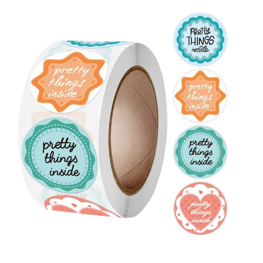 Set of decorative sealing stickers with round "pretty things inside" designs