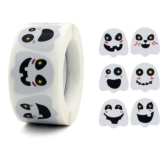 Halloween ghost emoticon sticker roll with cute black and yellow face designs