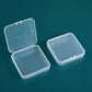 Square clear plastic storage boxes with snap lids, open and closed views