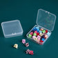 Clear square plastic storage box with snap lid holding colorful connectors