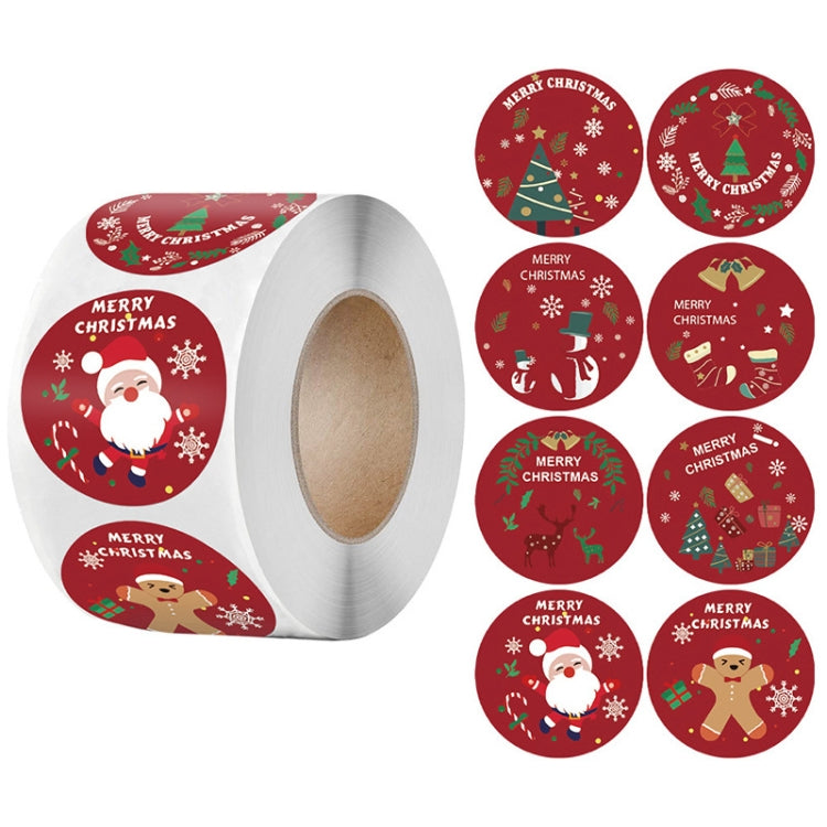 Christmas gift stickers roll with red “Merry Christmas” Santa round labels
