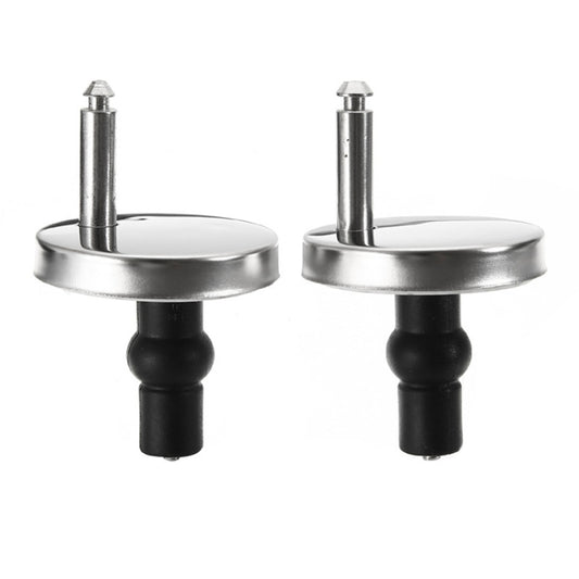 Toilet seat hinge installation screws with chrome caps and black rubber grommets