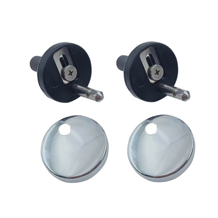 Toilet seat quick release hinge screws with black mounting plates and chrome caps