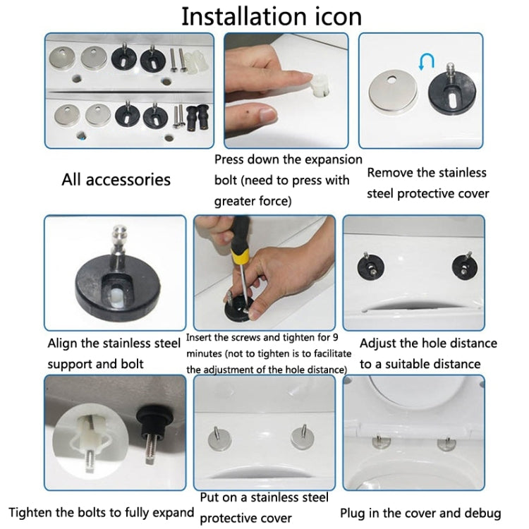 Toilet seat hinge installation guide showing quick-release hardware steps