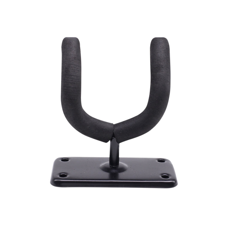 Black sponge U-shaped guitar wall hook on metal base, front view