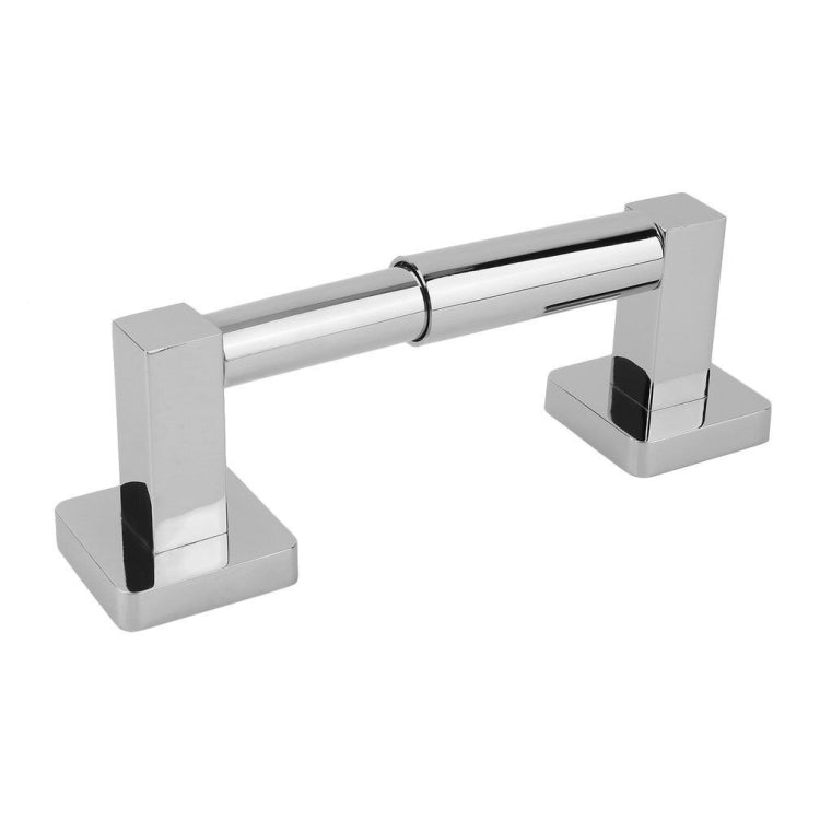 Retractable toilet paper holder with square base supports and chrome center bar