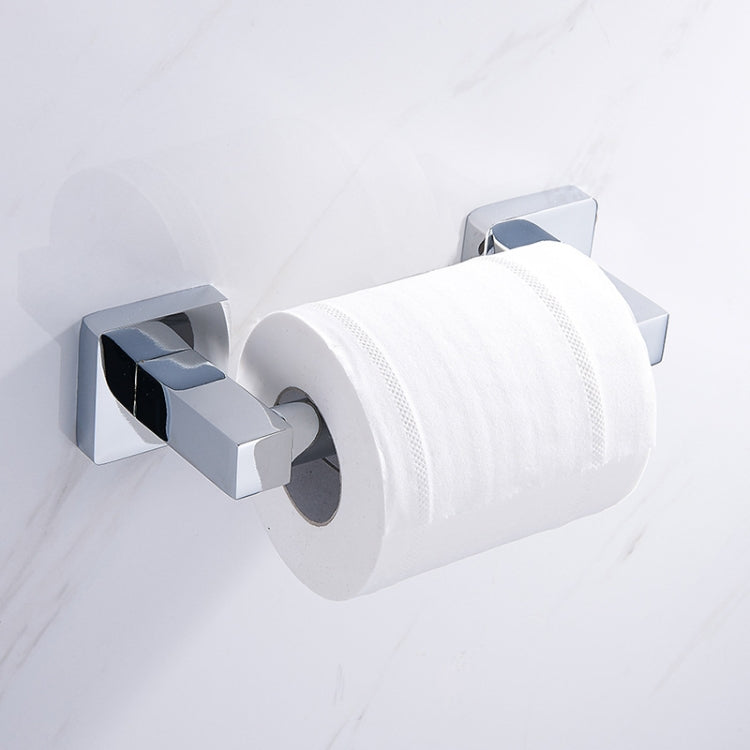 Retractable toilet paper holder on square mount with roll, chrome finish