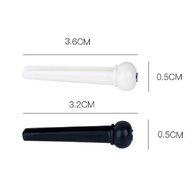 Guitar string nail size chart: black and white plastic conical nails with dimensions