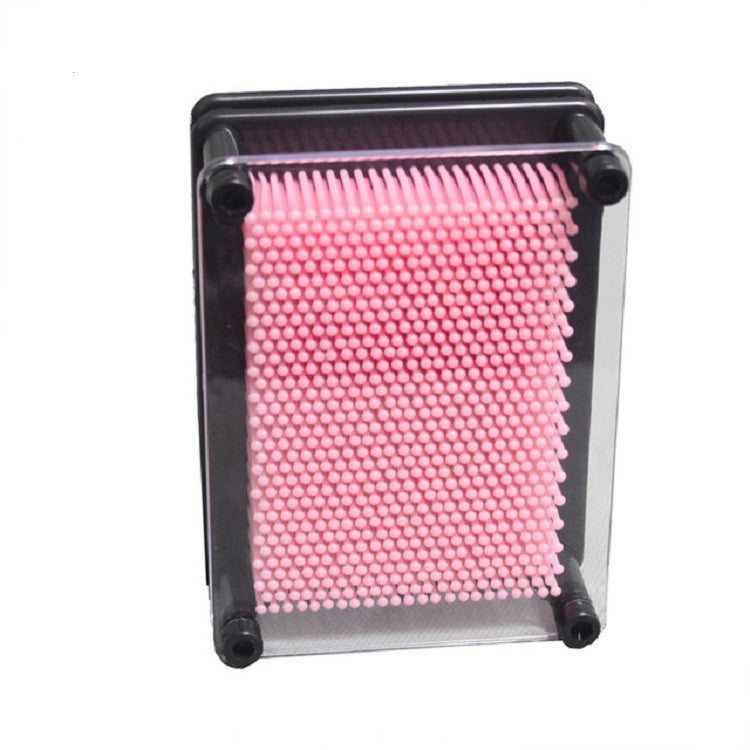 Light red/pink bead needle carving hand mold in clear square frame with black corners