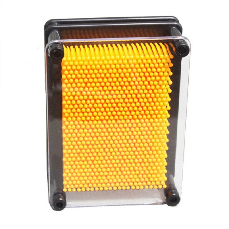 Orange bead needle carving hand mold in clear square frame with black corner caps