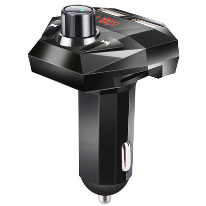 Black car Bluetooth hands-free FM MP3 transmitter with dual USB ports and control knob