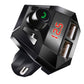Black car Bluetooth transmitter with green call button, red LED display, dual USB ports