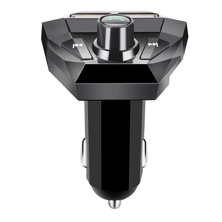 Black car Bluetooth transmitter with circular control knob and integrated front ports