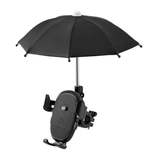 Bicycle umbrella phone mount with black waterproof bracket and handlebar clamp