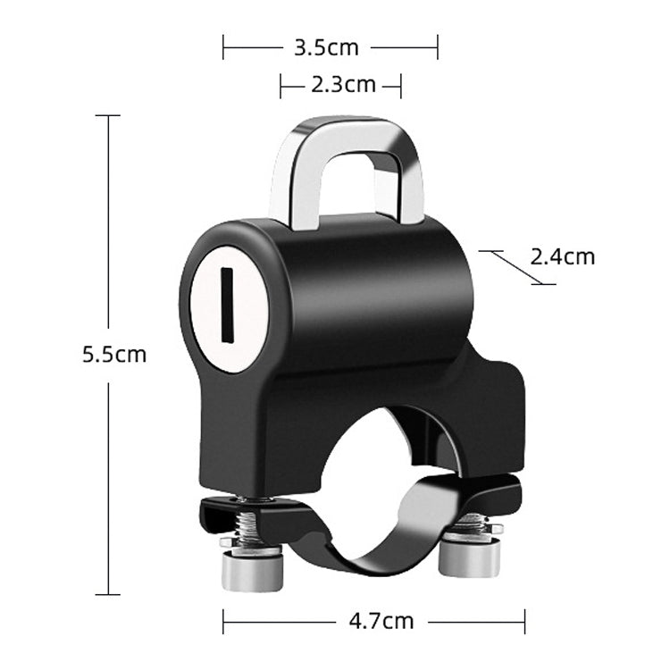 Black and silver helmet anti-theft lock with U-shaped shackle and side clamp