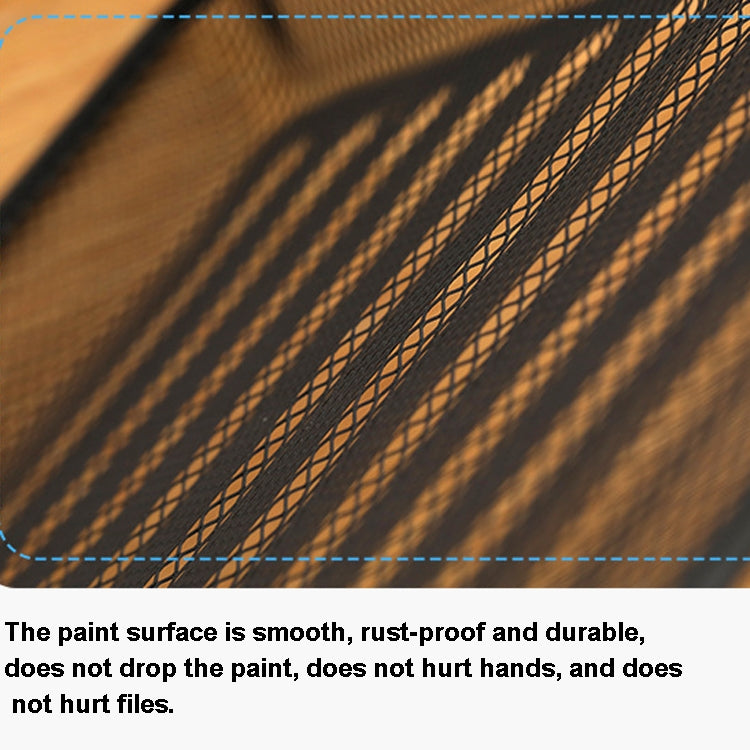 Close-up of wire mesh file tray surface with smooth painted finish