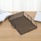 Rectangular metal mesh file tray rack with raised side supports, desk-top organizer