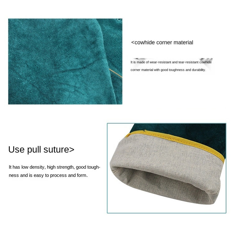 Teal glove cuff close-up with reinforced stitching and yellow trim at wrist edge