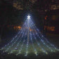 Outdoor LED star waterfall lights with white star topper and layered falling light strands