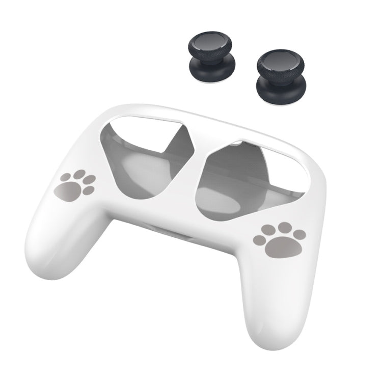 White gamepad protection case with paw prints and two black thumbstick caps