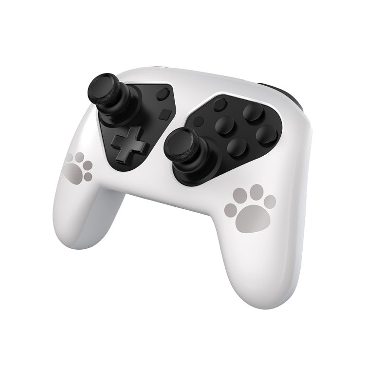 White gamepad shell case with paw prints and black thumbstick cap covers