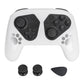 White controller case with paw prints, plus included black thumbstick caps and rocker cap