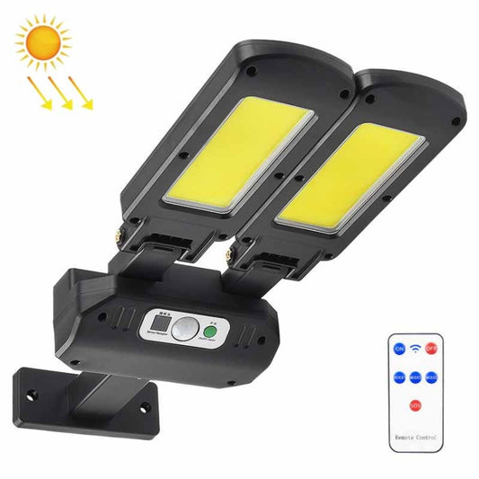 Two-head solar wall light, black housing with two rectangular LED panels