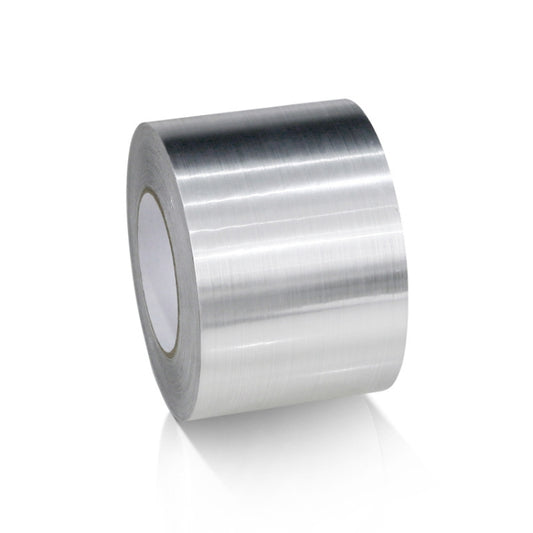 Brushed silver self-adhesive ceiling seam trim tape roll, wide roll on a spool