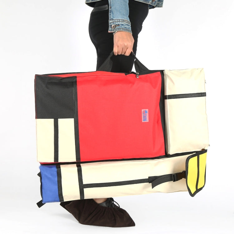 Large portable sketchpad drawing bag, red and cream with black trim and carry handles.