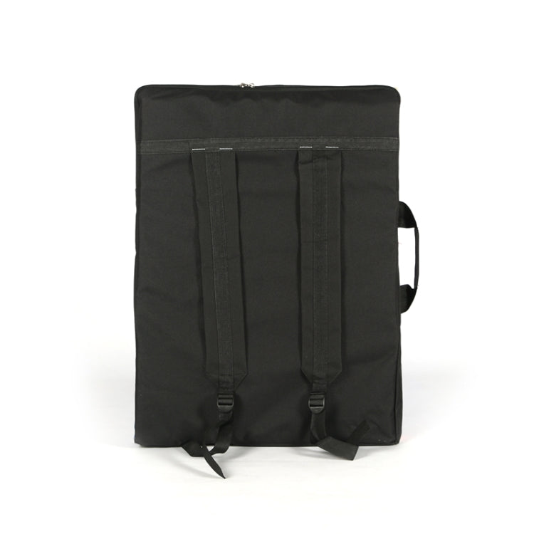 Black sketchpad drawing bag with front straps and top handle, padded fold cover.
