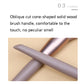Close-up of oblique wooden handle on lilac makeup brush with brown bristles