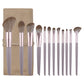 Makeup brush set with brush bag; lilac handles and brown bristles