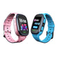 Kids smart watch phone pair in pink and blue with cartoon displays and silicone straps