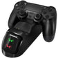 Black PS4 controller charging cradle with LED screen showing green and red gamepads