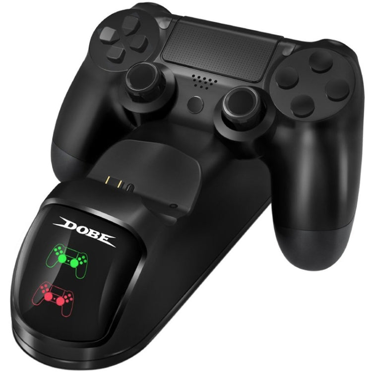 Black PS4 controller charging cradle with LED screen showing green and red gamepads