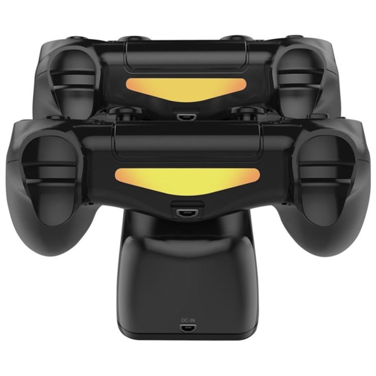Black PS4 controller charging cradle with two orange LED strips