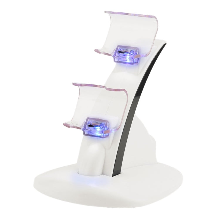 Dual controller charging dock stand with two micro-USB ports and blue LED indicators