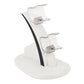 Dual micro-USB controller charger stand, transparent port covers on white cradle