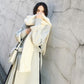 Thick knitted wool scarf, solid cream-beige, long wrap, chunky textured weave