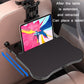 Car seat fold-out tray table with extended platform for tablet, black