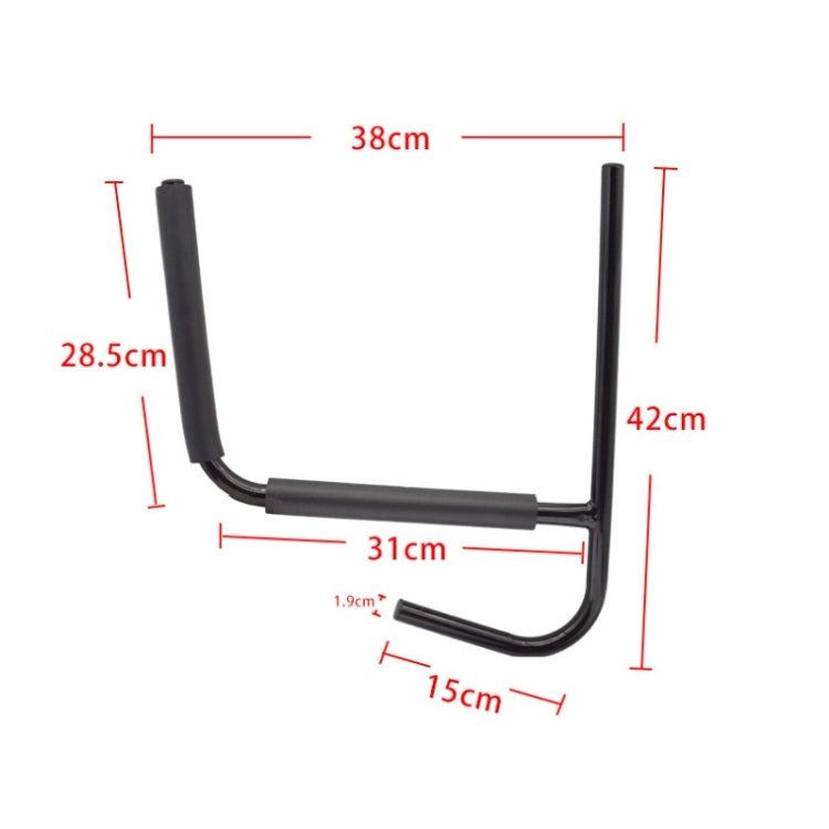 Wall shelf bracket dimensions shown for black storage rack, 38 cm wide