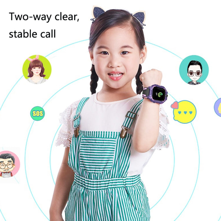 Teal children smart watch worn on a child’s wrist with black touchscreen